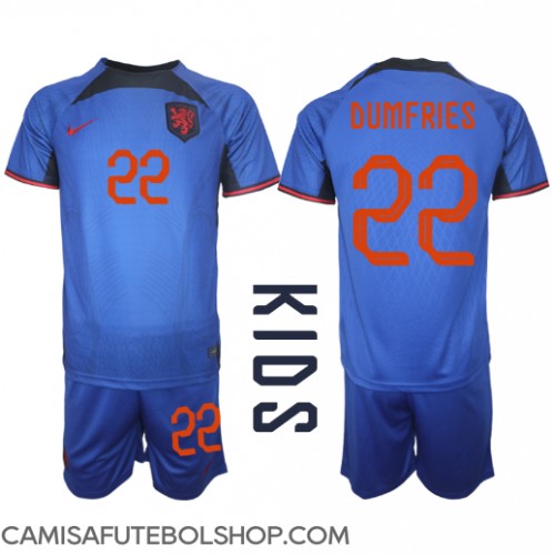 Camisa de time de futebol Holanda Denzel Dumfries #22 Replicas 2º Equipamento Infantil Mundo 2022 Manga Curta (+ Calças curtas)